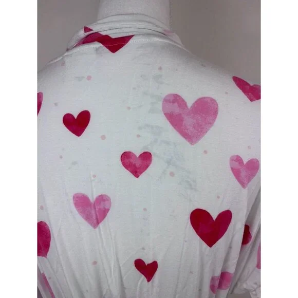 Soma women's large white pink heart print mid length cool nights robe loungewear - Picture 7 of 9